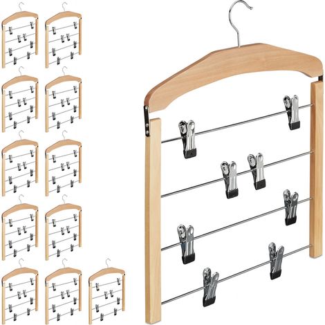 Set of 12 Relaxdays Multiple Trouser Hangers, Wooden Coat Hanger with Rail, Non-Slip Bars, HWD 45.5 x 39 x 2.5 cm