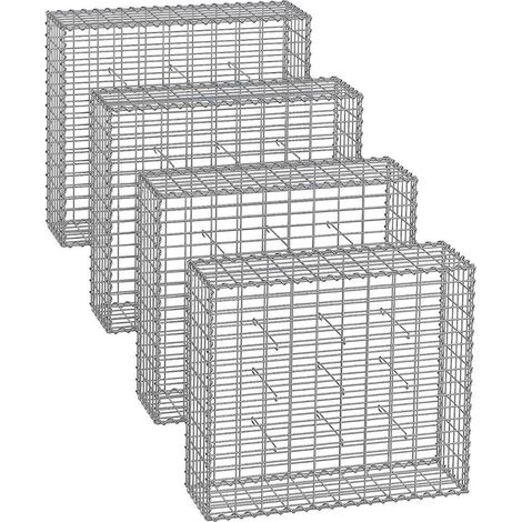 Lot de 4 gabions en métal pour décoration jardin 100 x 90 x 30 cm maille 5 x 10 cm en acier galvanisé argent (1/4)