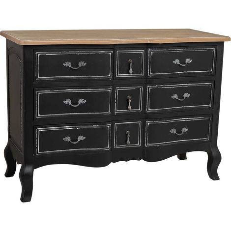 Cómoda de madera lacado envejecido de 9 cajones 120x51x84h cm - Negro (1/5)