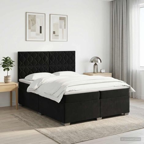 Lit boxspring avec matelas Noir 200 x 200 cm Velours (1/5)