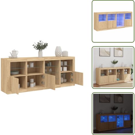 The Living Store Sideboard mit LED-Leuchten Sonoma-Eiche 164x37x67 cm - Sideboard - Wohnzimmermöbel - Holz Sideboard - Eichefarben - Beleuchtung (1/5)