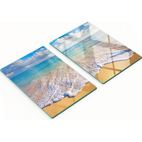 Tablas de cortar decorativas de vidrio templado con diseño de playa hawaiana, 2x40x52 cm. (1/5)