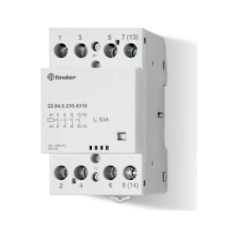 Contattore modulare 63a 4no 230v ac/dc con indicatore led finder 226400244310