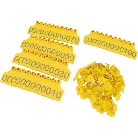Lot de 100 étiquettes auriculaires extra larges et inaltérables pour bovins (jaunes) - Gestion des animaux (1/5)
