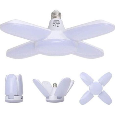 Garage Lamp E27 60W, Cold White Workshop Lamp 6500K 6800Lm, Deformable with 4 Adjustable Panels, LED Ceiling Lighting, for Garages (1/5)