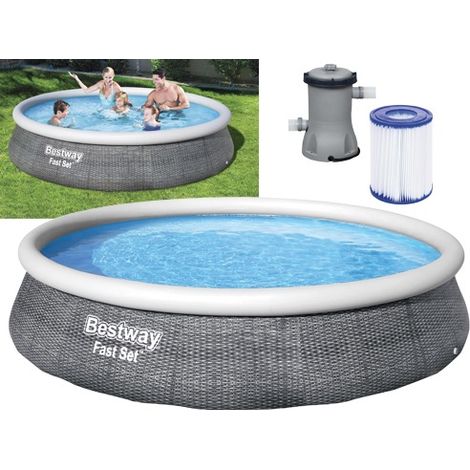 PISCINA TONDA FUORI TERRA RATTAN CON ANELLO GONFIABILE SUPERIORE BESTWAY 396xH84 -57376