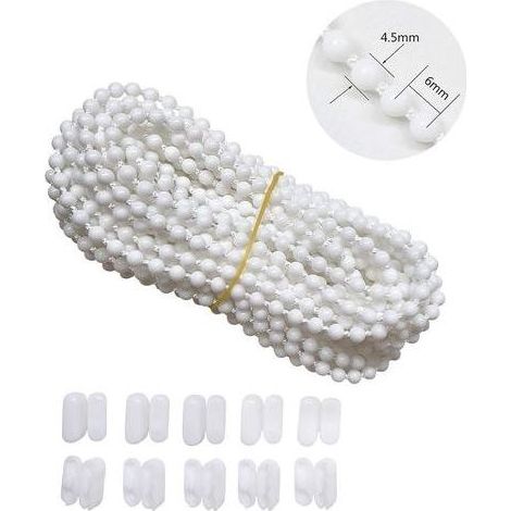 10 mètres (10,94 yards) avec 10 connecteurs — Cordon à chaînette pour stores enrouleurs, vénitiens, alvéolaires et verticaux — Pièces de rechange et accessoires de réparation (Blanc) (1/4)