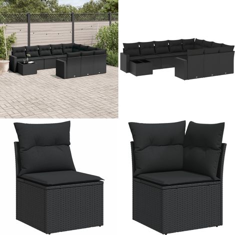 11-tlg. Garten-Sofagarnitur mit Kissen Schwarz Poly Rattan - Gartenmöbel Set - Outdoor Möbel - Rattan Gartenset - Lounge Set - Esstisch Set - Home & Living (1/5)