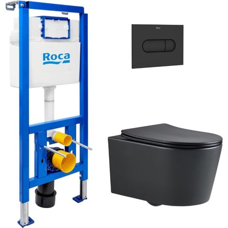WC-Set Vorwandelement + Swiss Aqua Technologies spülrandloses Wand-WC mit SoftClose-Sitz + Betätigungsplatte (ROSTBRBMR01-IN)