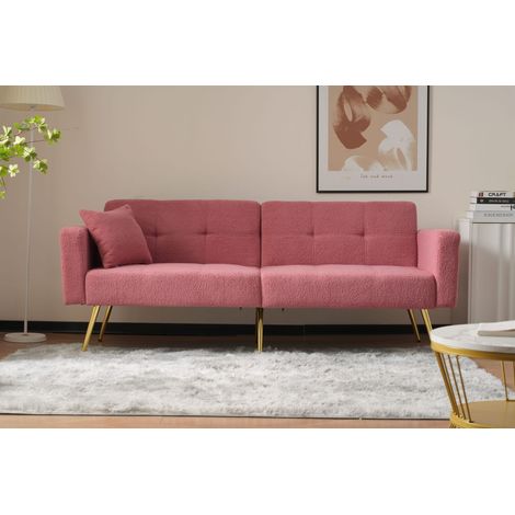 Sofa 175 x 64 x 72 cm mit Liegefunktion, Schlafsofa und seitlichem Stauraum – inklusive goldener Beine und Kissen – Rosa (1/5)
