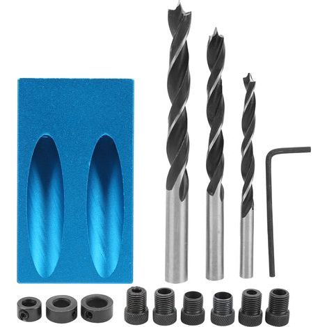 Localisateur de trous de perçage obliques, ensemble d'outils de perçage durables pour le travail du bois, Angle de 15 °, 14 pièces (1/5)