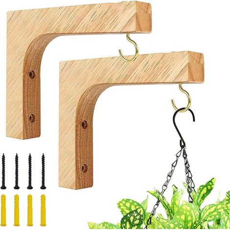 2 teiliges Pflanzenhaken Wandsystem, 15 x 13 cm dekorative Holzhaken mit Schrauben, Hängekorbhalterungen für Garten, Balkon, Laternen, Futterspen (1/5)