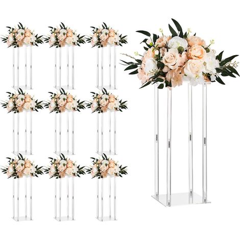 Support à fleurs de mariage, lot de 10, hauteur 50 cm, en acrylique, cylindrique, centre de table, banquet, usage polyvalent (1/5)