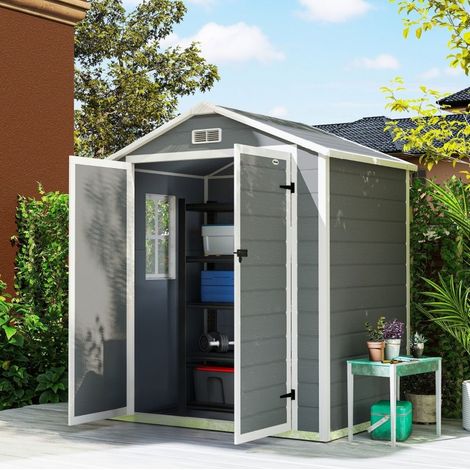 Cobertizo de jardín de aluminio y plástico 183 x 134 x 210 cm, doble puerta, gris DESVIAE (1/5)