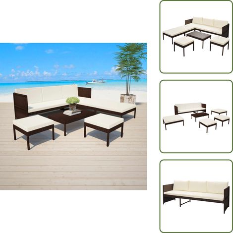 Muebles exteriores - vidaXL Set muebles de jardín 6 piezas y cojines ratán sintético marrón - Sofás de jardín