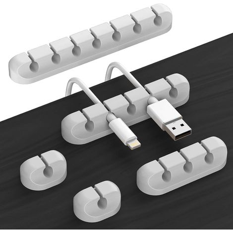 Organisateurs de charge - Lot de 5 accessoires de bureau gris et organiseurs de câbles adhésifs pour supports de câbles (emplacements 7-5-3-1-1) (1/5)