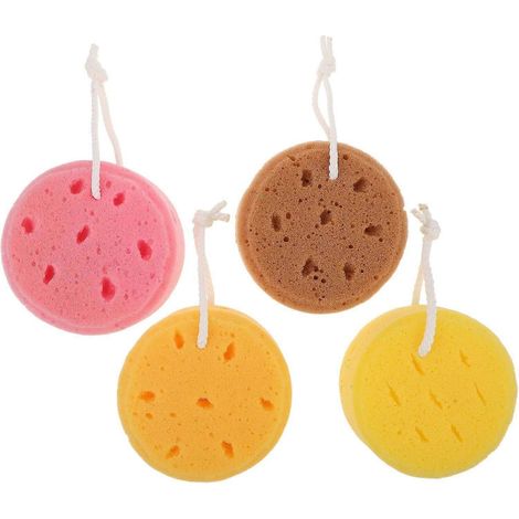 Lot de 4 éponges de bain rondes exfoliantes et douces pour le nettoyage du corps, accessoire de salle de bain, matériau léger et durable (1/5)