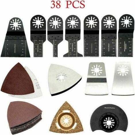 Lot de 38 lames oscillantes multi-outils pour scie multi-fonctions, accessoires compatibles Dremel, Fein Multimaster, Makita, Bosch et Rockwell, kit d'outils rotatifs avec lames variées pour découpe p (1/5)