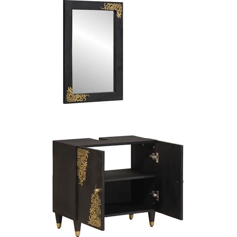 Maison Exclusive - Set di Armadi da Bagno 2 pcs Nero Legno di mango massello