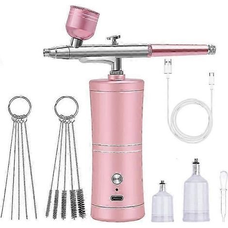 Aérographe portable rechargeable sans fil avec compresseur, pistolet de pulvérisation à simple action pour le visage, le nail art, le tatouage, les loisirs créatifs et la peinture sur gâteaux. (1/5)