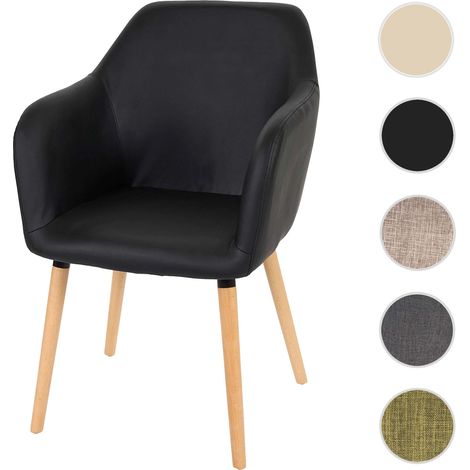 Chaise de séjour / salle à manger Malmö T381 / style rétro des années 50 / similicuir, noir