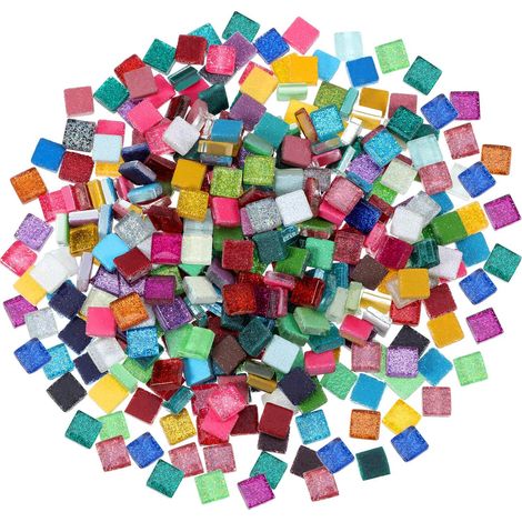 400 Stück/300 g Mosaikfliesen in verschiedenen Farben, funkelnde Kristallmosaik-Heimdekoration für DIY-Bastelarbeiten, quadratisch, 1 x 1 cm