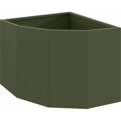 Jardinière d'angle moderne extérieure 45 x 45 x 35 cm optimisée pour coins en acier vert olive (1/5)