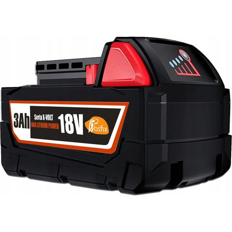 Ersatzakku X-VOLT 3Ah 18V – kompatibel mit Akkuwerkzeug Milwaukee M18  Li-ion, LED-Anzeige, 10 Zellen