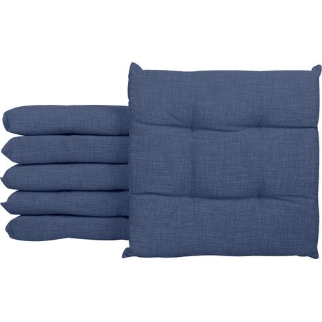 Cuscino arredo sedia Set 6 Cuscini Con Lacci, 4 Punti Comodi, Prodotto Italiano 40 x 40 in Cotone Imbottiti Spessore 6 Cm Lavorati a Mano sala camera mattonella 100% cotone Blu (1/4)