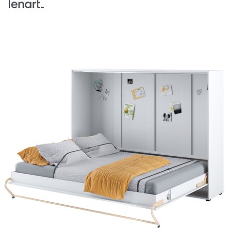 Bim Furniture – Lit escamotable 140x200 cm – Châssis métal renforcé – Panneau stratifié blanc brillant – Optimise l'espace moderne (1/5)