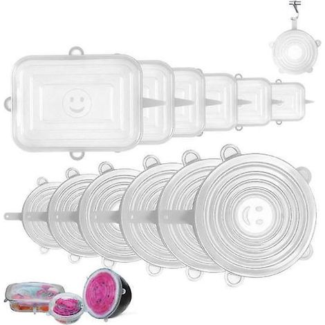 12 Couvercles En Silicone Blanc Paissi Et Extensible, Rutilisables, Pour Aliments, Fruits, Tasses, Bols, Pots (1/5)