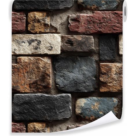 Papier peint marron noir structure en brique sur mur molletonné salon chambre  coucher (1/3)