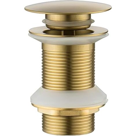 Bouchon de vidange à clic pour lavabo, laiton brossé doré, bonde avec trop-plein pour lavabo de salle de bain (1/5)