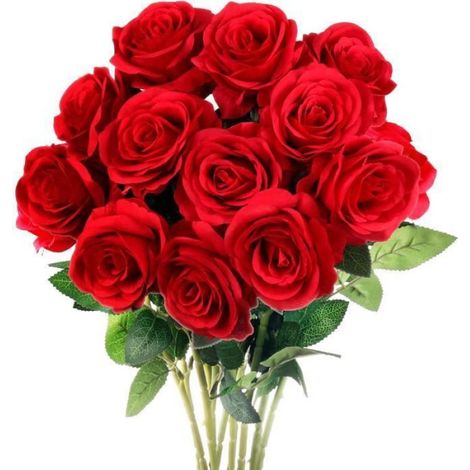 Rose Artificielle - Soie - 8,9 cm - Tige 52,1 cm - Rouge - 12 Pièces (1/4)