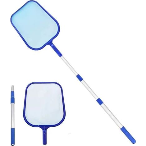 Epuisette de Surface - Télescopique en Aluminium - Filet à Mailles Fines - Nettoyage Piscine - Blanc (1/4)