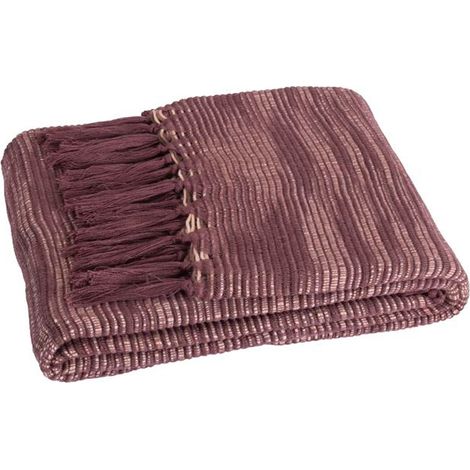 SACASA - Manta plaid morado ciruela con flecos 130x170cm ANEVIK