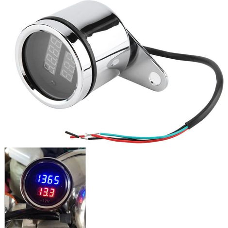 2 en 1 moto LED voltmètre numérique tachymètre jauge métal compteur kilométrique compteur de vitesse (1/5)