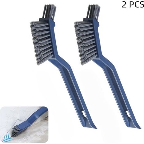 Confezione da 2 - Spazzola per la pulizia di fessure - Spazzola multifunzionale - Adatta per cucine, bagni, angoli, fughe delle piastrelle, lavandini - Blu - 28 x 3,2 cm (1/5)