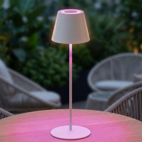 Outdoor Akku Tischlampe COSENZA Weiß ohne Kabel mit RGB, Höhe 38cm (1/5)