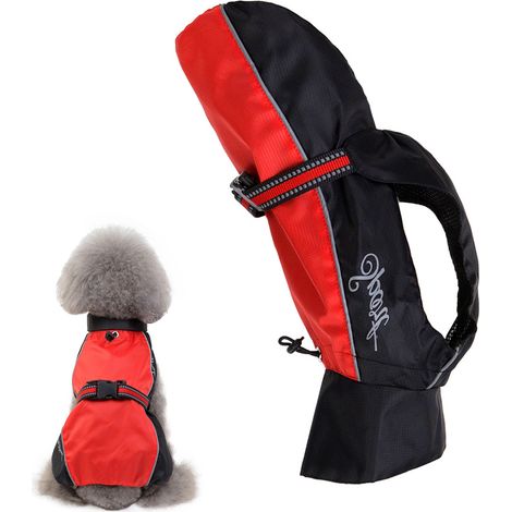 Imperméable pour chien, vêtement de pluie léger et ajustable pour animaux de compagnie (rouge) (1/5)