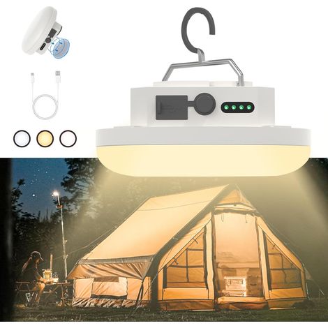 Lanterne de tente de camping à DEL rechargeable portable, étanche IPX5 avec batterie de 10 500 mAh, 2 700/4 000/6 500 K, lampe de camping pour glamping, pannes intérieures, réparation de voiture (1/5)