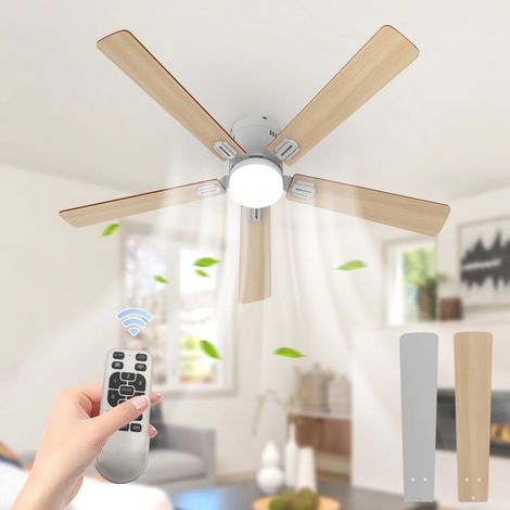 52 Inch Modern Ceiling Fans with Lights, Low Profile Flush Mount Fan, Quiet 6 Speeds DC Reversible Motor, 3 Color Dimmable LED, Remote Control for Living Room, Bedroom, Kids Room