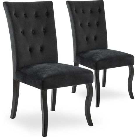 Lot de 2 chaises capitonnées Chaza Velours Noir (1/2)