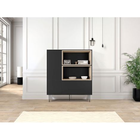 BOBOCHIC - Buffet haut 2 portes 120 cm ATLAS avec niches Noir (1/5)