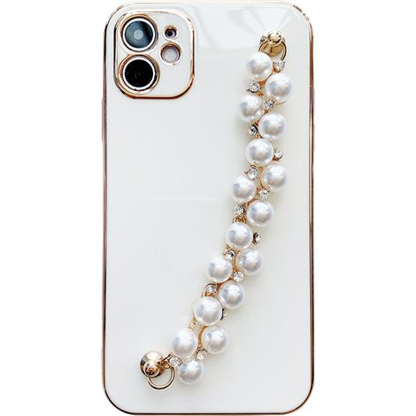 1 Coque de téléphone avec chaîne en perles, design élégant, protection complète, compatible iPhone