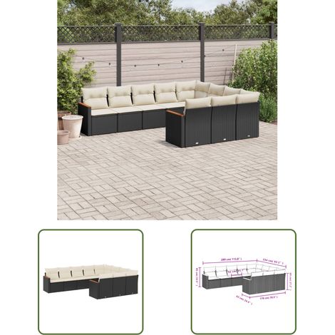 The Living Store Salon de jardin 10 pcs avec coussins noir résine tressée - Ensemble Salon De Jardin - Canapé Extérieur - Meuble De Jardin - Résine Tressée - Rotin Synthétique (1/3)