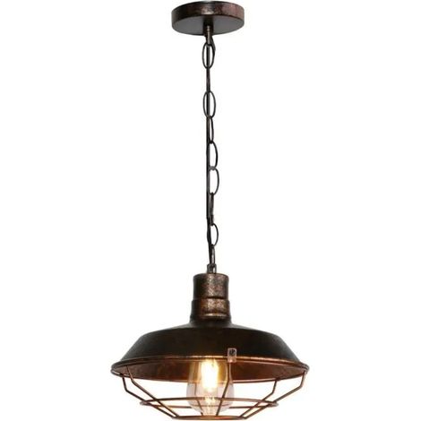 U-DO Suspension filaire Vintage E27 26CM Lustre Cage en Métal Rouille pour Cuisine Chambre (1/4)