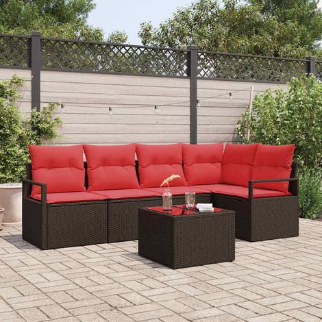 vidaXL Gartensofa-set mit Kissen 6 pcs Braun und Rot Poly-Rattan (1/5)