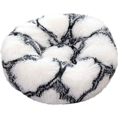 Lit pour chien Lit pour chat rond Matelas pour animaux de compagnie Doux, confortable, chaud, imperméable, antidérapant, tapis pour chien lavable (Diameter:40cm, Black White Grid)- (1/5)
