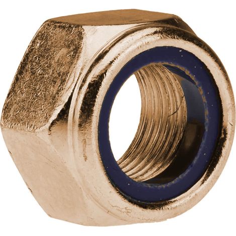 Reidl DIN 985 Sechskantmuttern mit Klemmteil, M 10, Messing blank, niedrige Form (1/4)